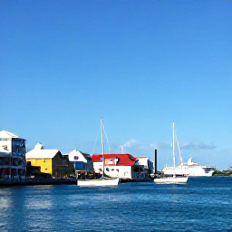 Caribbean Holidays, Virgin Islands December, Sunny Charlotte Amalie harbour in December, with colourful waterfront buildings, sailing boats and cruise ships beneath a clear Caribbean sky