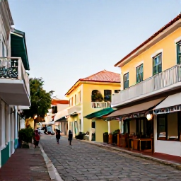 Caribbean Holidays, Virgin Islands December, Visitors exploring historic Charlotte Amalie streets, with pastel colonial buildings, stone steps and local shops in warm morning light