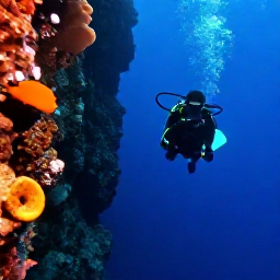 Caribbean Holidays, Virgin Islands Diving, Experienced scuba divers exploring a dramatic underwater wall with colourful sponges and fish near St Croix