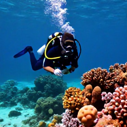 Caribbean Holidays, Virgin Islands Diving, Scuba diver exploring a colourful coral reef in clear turquoise water around the United States Virgin Islands