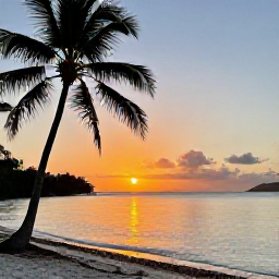 Caribbean Holidays, Virgin Islands Holidays, A peaceful Caribbean beach in the United States Virgin Islands at sunset, with palm silhouettes and calm water