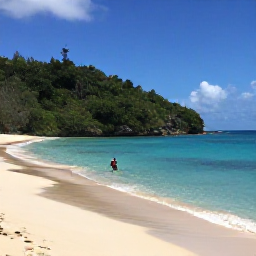 Caribbean Holidays, Virgin Islands Holidays, A quiet tropical scene on St John with a white sandy beach, clear blue sea, lush forest and a snorkeller near the shore