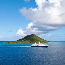 Caribbean Holidays, Virgin Islands Holidays, A scenic Caribbean ferry travelling between green islands under a partly cloudy August sky