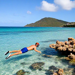 Caribbean Holidays, Virgin Islands Honeymoons, Newlywed couple snorkelling together in clear shallow water beside a coral reef in the US Virgin Islands