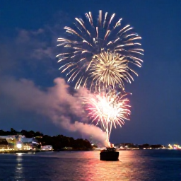 Caribbean Holidays, Virgin Islands July, Festive waterfront parade and fireworks over Charlotte Amalie harbour during July Fourth in the US Virgin Islands
