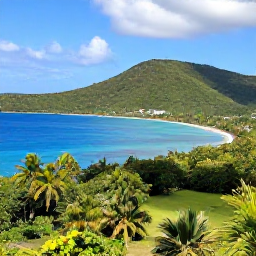 Caribbean Holidays, Virgin Islands Nature, A panoramic view of lush tropical hills, turquoise sea and unspoilt coastline in the US Virgin Islands