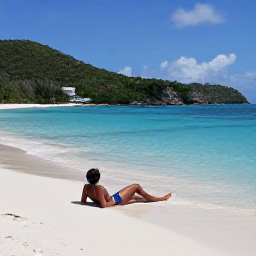 Caribbean Holidays, Virgin Islands Solo Holidays, A solo traveller relaxing on a quiet white-sand beach with turquoise water and green hills on St John, United States Virgin Islands
