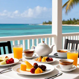 Caribbean Holidays, Virgin Islands Spa Breaks, A healthy Caribbean breakfast with fresh fruit, juice and herbal tea on a shaded terrace overlooking the sea