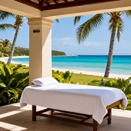 Caribbean Holidays, Virgin Islands Spas, Elegant Caribbean spa resort with an outdoor treatment area, palm trees and ocean views on St Thomas
