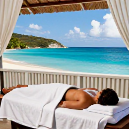 Caribbean Holidays, Virgin Islands Spas, Relaxing spa treatment overlooking a turquoise Caribbean bay on St Thomas in the United States Virgin Islands