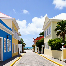 Caribbean Holidays, Virgin Islands Walking, A historic walking street in Charlotte Amalie, St Thomas, with colourful buildings, harbour views and tropical sunshine