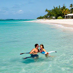 Caribbean Holidays, Virgin Islands Weddings, Couple snorkelling in clear Caribbean water near a beautiful beach in the United States Virgin Islands