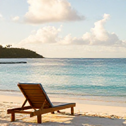 Caribbean Holidays, Virgin Islands Wellness, Quiet Caribbean beach in St Lucia with soft morning light, calm turquoise sea and a comfortable sun lounger