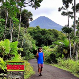 Caribbean Holidays, Volcano Hiking, A friendly local guide leading travellers along a lush rainforest trail towards a Caribbean volcano
