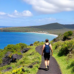 Caribbean Holidays, Walking Holidays, A walker on a green volcanic trail on Sint Eustatius overlooking the Caribbean Sea and neighbouring islands