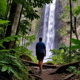 Caribbean Holidays, Waterfall Tours, A local guide leading visitors along a rainforest trail towards a Caribbean waterfall
