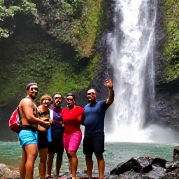 Caribbean Holidays, Waterfall Tours, Friendly Caribbean guide sharing local knowledge with a small group beside a forest waterfall