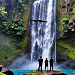 Caribbean Holidays, Waterfall Tours, Travellers standing beside a tropical Caribbean waterfall surrounded by lush green forest