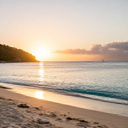 Caribbean Holidays, Wellness Retreats, Quiet Caribbean beach at sunrise on Saint Martin, soft golden light, calm turquoise water and a peaceful wellness atmosphere