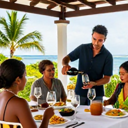 Caribbean Holidays, Wine Tasting Holidays, A knowledgeable Caribbean sommelier pouring wine during an intimate tasting with island dishes on a shaded terrace