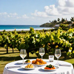 Caribbean Holidays, Wine Tasting Holidays, A relaxed vineyard tasting beside the sea in the Caribbean, with wine glasses, local food and tropical scenery